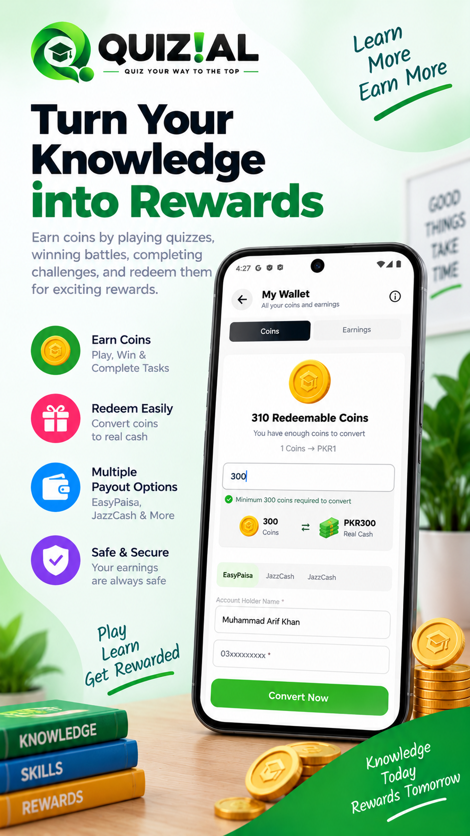 Quizial wallet and rewards screen